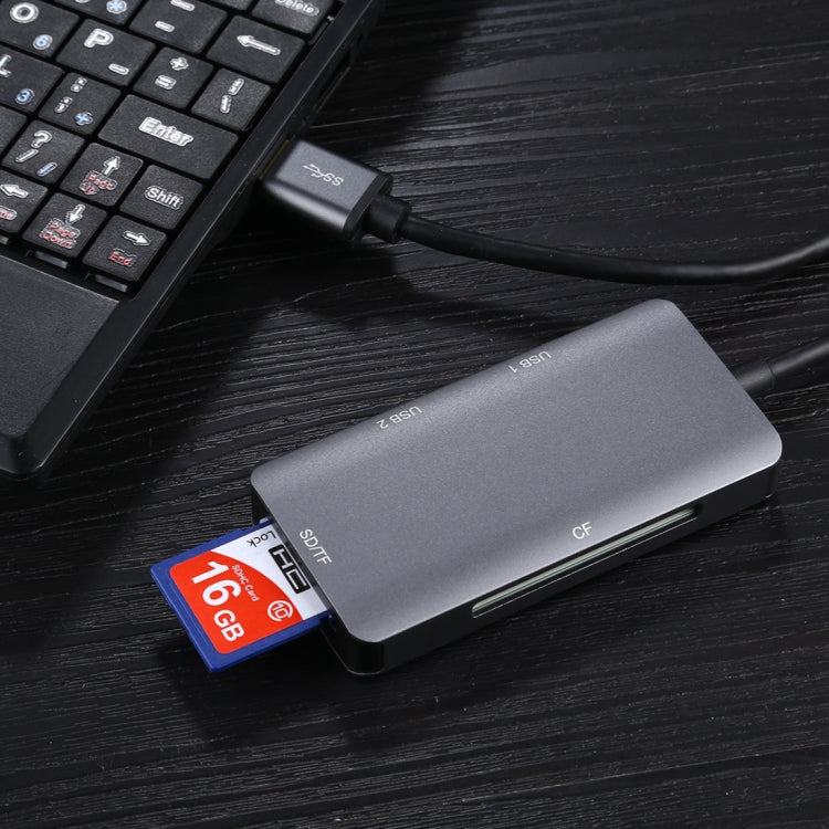 Lecteur de carte multifonction 5 en 1 Double USB 3.0 + CF + TF + SD, 5 en 1 USB 3.0