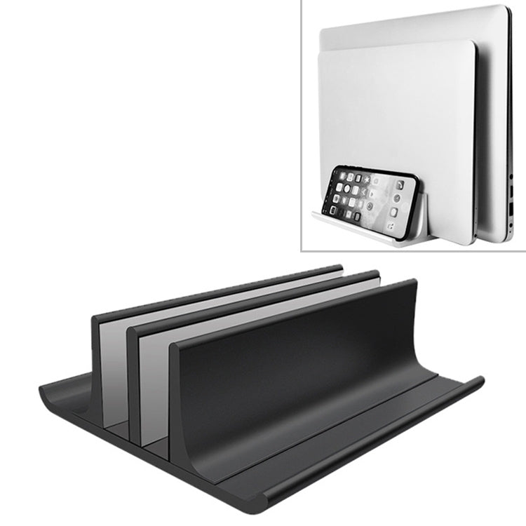 Base de support de rangement verticale universelle pour ordinateur portable en alliage d'aluminium à double fente, largeur réglable, double fente noire, double fente argentée