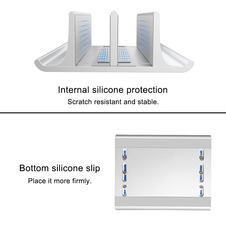 Base de support de rangement verticale universelle pour ordinateur portable en alliage d'aluminium à double fente, largeur réglable, double fente noire, double fente argentée