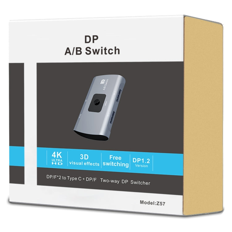 Commutateur DP bidirectionnel Z57 DP femelle x 2 vers USB-C / Type-C + DP femelle, Z57