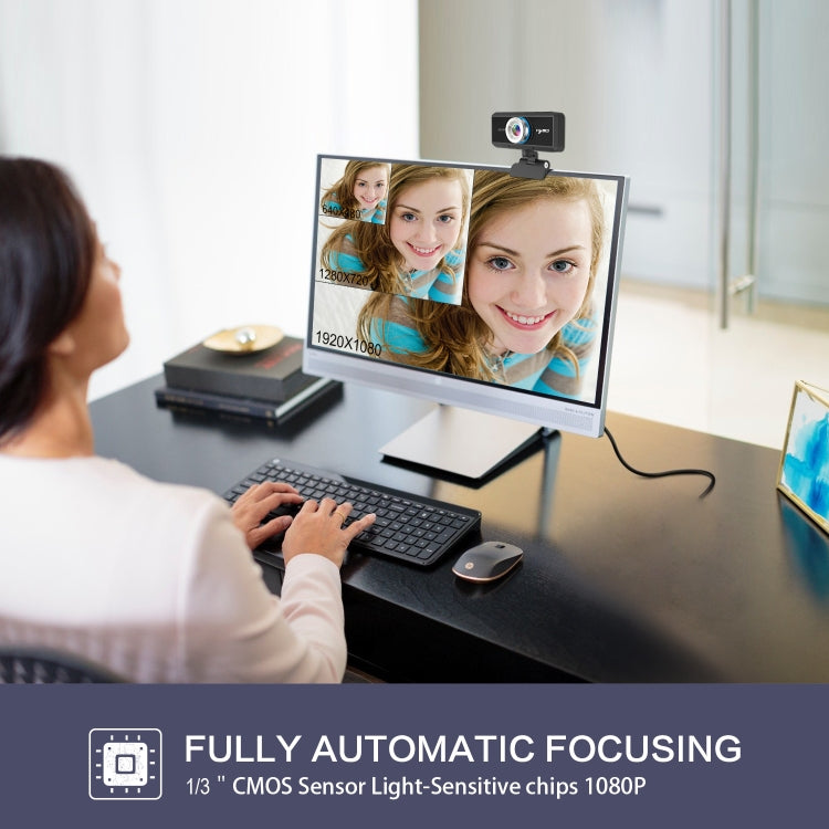 HXSJ S4 Webcam PC vidéo 1080P HD à mise au point manuelle réglable à 180 degrés avec microphone