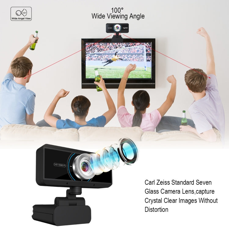 HXSJ S4 Webcam PC vidéo 1080P HD à mise au point manuelle réglable à 180 degrés avec microphone