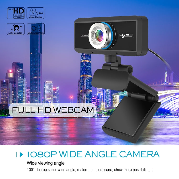 HXSJ S4 Webcam PC vidéo 1080P HD à mise au point manuelle réglable à 180 degrés avec microphone
