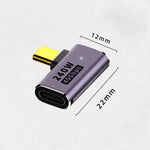 Adaptateur USB-C/Type-C femelle vers USB-C/Type-C mâle 240W 40Gbps coudé latéral avec lumière, adaptateur coudé latéral