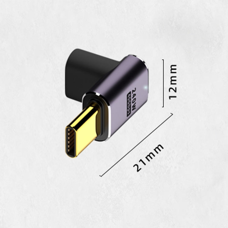 Adaptateur USB-C/Type-C femelle vers USB-C/Type-C mâle 240W 40Gbps coudé haut-bas avec lumière, adaptateur coudé haut-bas