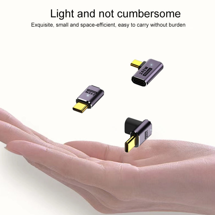 Adaptateur USB-C/Type-C femelle vers USB-C/Type-C mâle 240W 40Gbps coudé haut-bas avec lumière, adaptateur coudé haut-bas