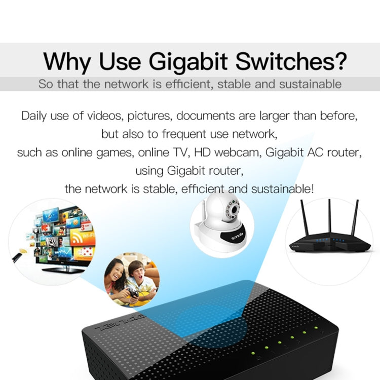 Commutateur réseau Gigabit Ethernet rapide Tenda SG105 Mini 5 ports 1000 Mbps, concentrateur LAN, Tenda SG105 5 ports noir
