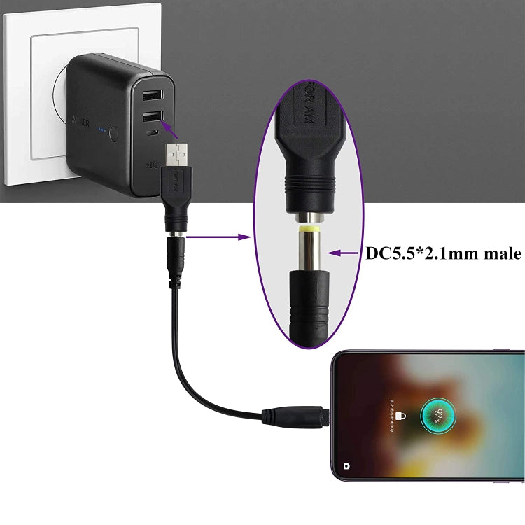 Adaptateur Connecteur USB Mâle vers Fiche Femelle 5,5 x 2,1mm, USB Mâle vers 5,5 x 2,1mm