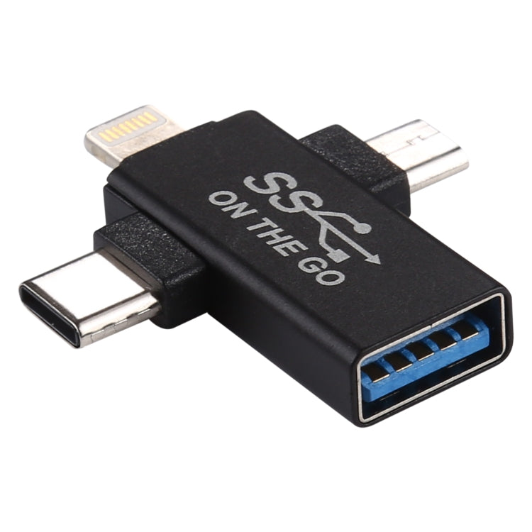Adaptateur OTG multifonctionnel 3 en 1 USB 3.0 vers 8 broches + Micro USB + Interface USB-C / Type-C