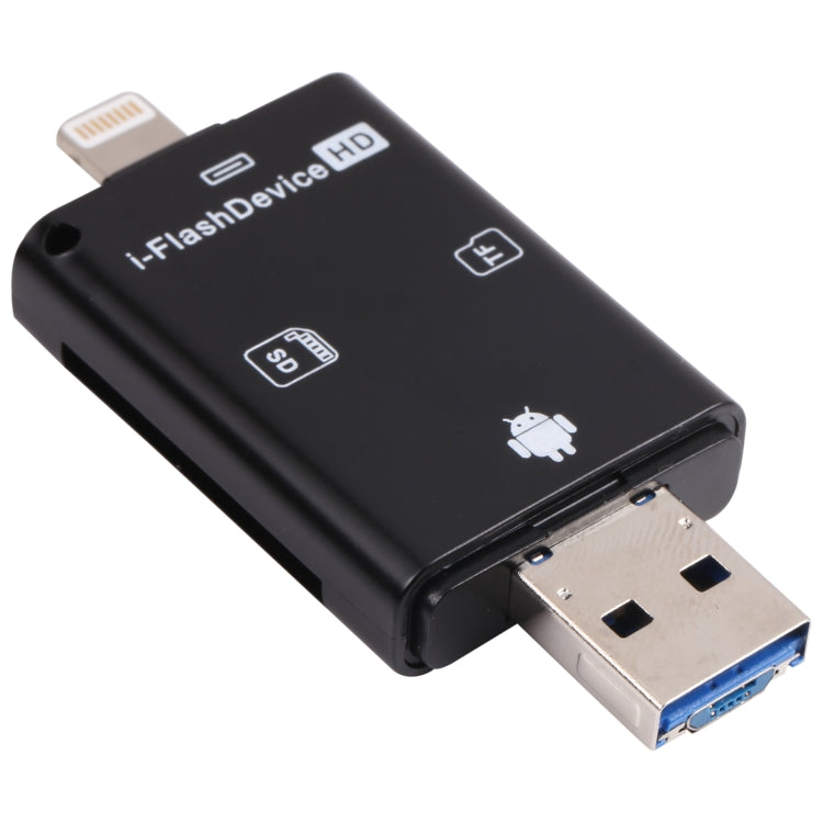 Lecteur de carte TF / SD i-Flash 3 en 1 NK-208 pour appareils 8 broches + USB 2.0 + Micro USB (Noir), NK-208 Blanc, NK-208 Noir