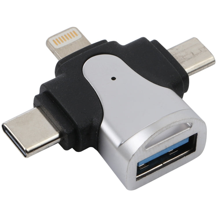 Adaptateur 3 en 1 en alliage de zinc mâle 8 broches + USB-C / Type-C + Micro USB vers femelle USB 3.0