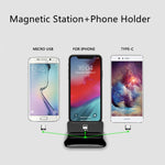 XBX-02 Base de chargement magnétique 3 en 1 avec fiches 8 broches + USB-C / Type-C + Micro USB, XBX-02