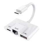 Adaptateur 3 en 1 USB-C / Type-C Mâle vers USB + Ethernet RJ45 100M + Alimentation Type-C Femelle, 3 en 1