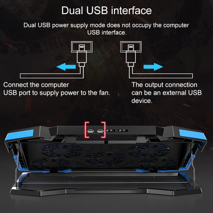 Support d'ordinateur portable à radiateur à cinq cœurs et deux ports USB