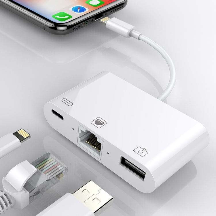 Câble convertisseur vidéo numérique OTG NK-107 3 en 1, ports femelles Ethernet + USB + charge 8 broches vers port mâle 8 broches