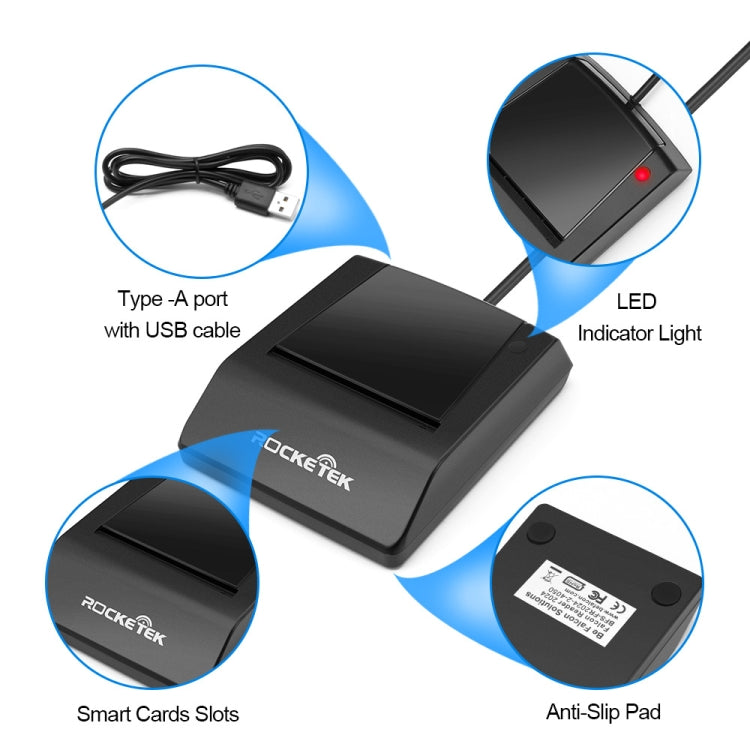 Lecteur de carte à puce intelligente ROCKETEK RT-SCR4 CAC IC SIM, RT-SCR4