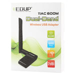 Adaptateur Ethernet sans fil double bande 600Mbps 11AC USB EDUP EP-AC1635 avec antenne 2dBi pour ordinateur portable / PC, EP-AC1635
