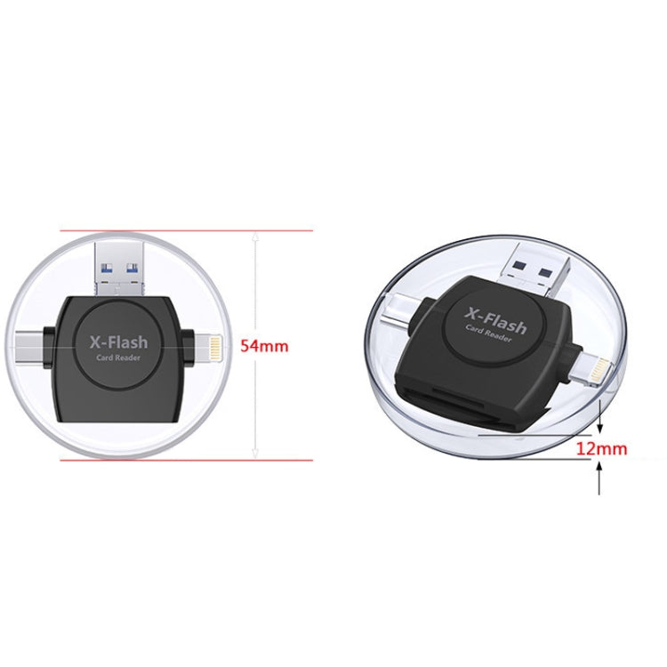 Lecteur de cartes SD/TF X-Flash R01 3 en 1, interface 8 broches + USB-C / Type-C + Micro USB