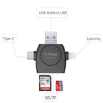 Lecteur de cartes SD/TF X-Flash R01 3 en 1, interface 8 broches + USB-C / Type-C + Micro USB