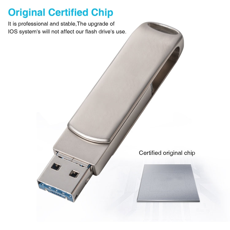 Clé USB 3-en-1 Richwell 128 Go Micro USB + 8 broches + USB 3.0 rotative coulissante en métal avec fonction OTG, 128 Go