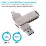 Clé USB 3-en-1 Richwell 128 Go Micro USB + 8 broches + USB 3.0 rotative coulissante en métal avec fonction OTG, 128 Go
