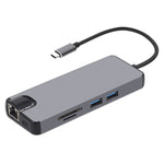 Adaptateur 8 en 1 Type-C vers HDMI + USB 3.0 + USB 3.0 + Type-C + LAN + VGA + lecteur de carte TF/SD