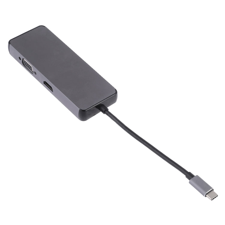 Adaptateur 8 en 1 Type-C vers HDMI + USB 3.0 + USB 3.0 + Type-C + LAN + VGA + lecteur de carte TF/SD