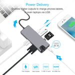 Adaptateur 8 en 1 Type-C vers HDMI + USB 3.0 + USB 3.0 + Type-C + LAN + VGA + lecteur de carte TF/SD