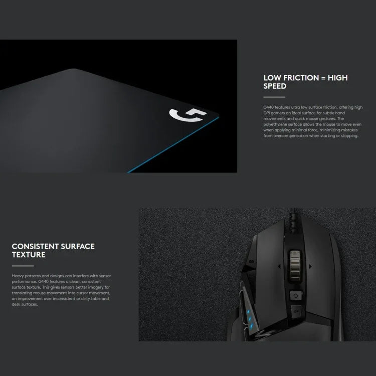 Tapis de souris de jeu e-sport Logitech G440 Hard, Taille : 34 x 28 cm, G440 Hard