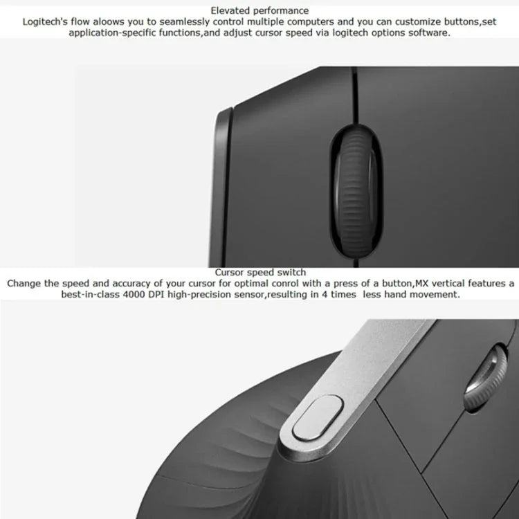Souris optique verticale ergonomique sans fil Logitech MX Vertical 4000 DPI USB-C / Type-C + Unifying + Bluetooth trois modes, MX Vertical