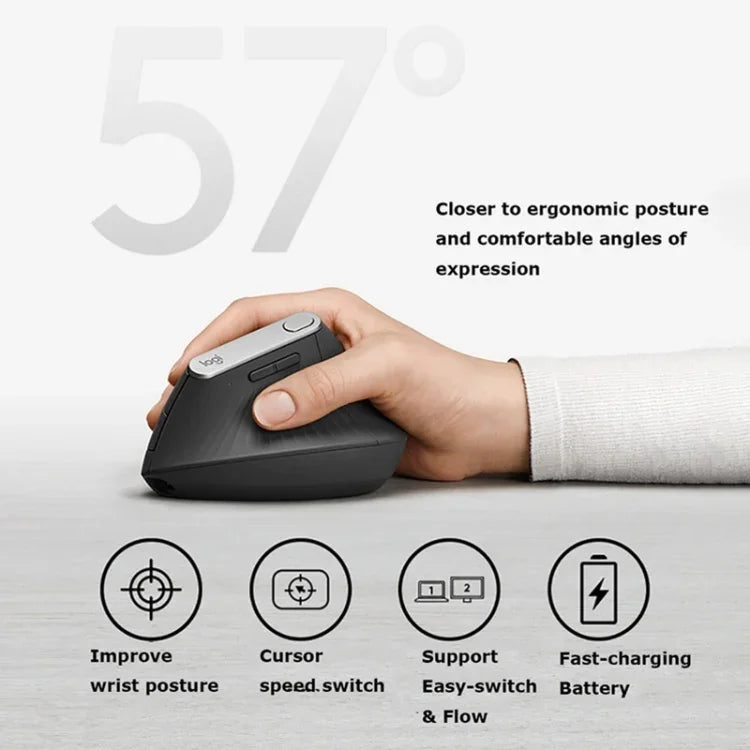 Souris optique verticale ergonomique sans fil Logitech MX Vertical 4000 DPI USB-C / Type-C + Unifying + Bluetooth trois modes, MX Vertical