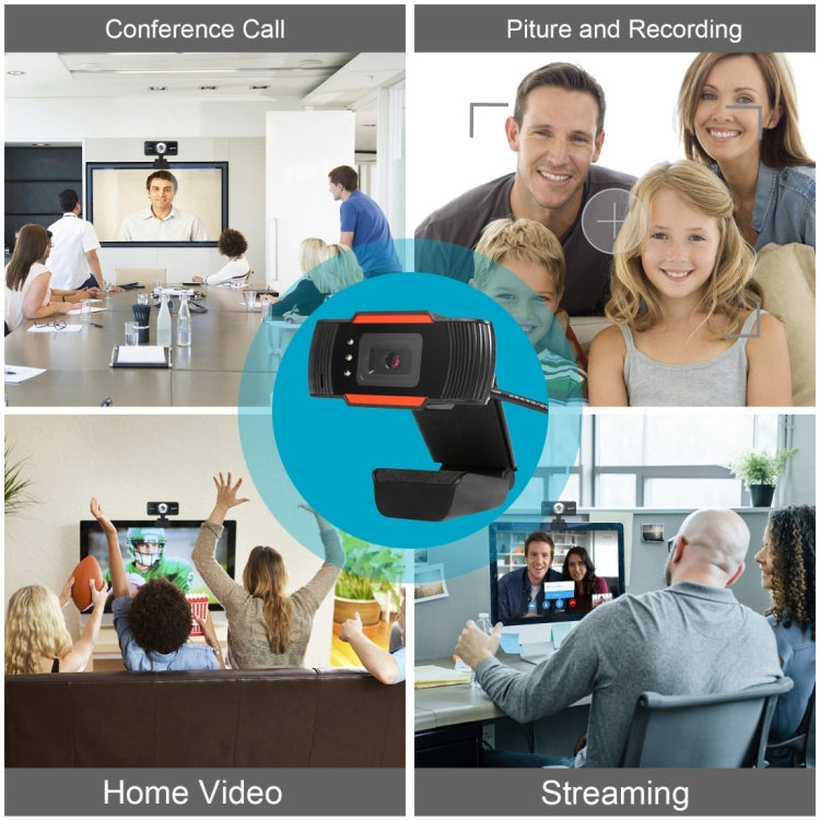Webcam A870C3 480P USB, caméra Web pour ordinateur avec microphone à absorption acoustique et 3 LED, longueur du câble : 1,4 m, A870C3 (Orange)