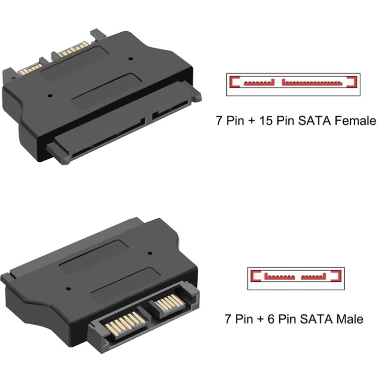 Adaptateur SATA 22 broches femelle vers SATA SLIMLINE 13 broches mâle, SATA 22 broches femelle vers SATA 13 broches