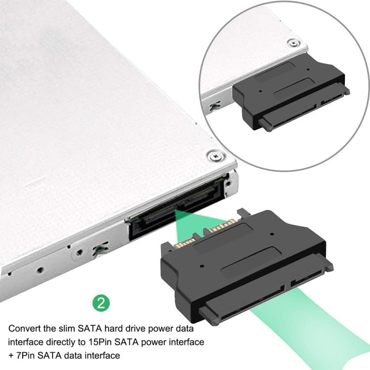 Adaptateur SATA 22 broches femelle vers SATA SLIMLINE 13 broches mâle, SATA 22 broches femelle vers SATA 13 broches