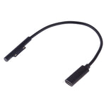 Câble de charge rapide PD USB-C / Type-C femelle vers 6 broches mâle pour ordinateur portable Microsoft Surface Pro 9 / 8 / 7 / 6 / 5 / 4 / 3, longueur du câble : 0,2 m, Pro 9 / 8 / 7 / 6 / 5 / 4 / 3 vers USB-C / Type-C femelle noir