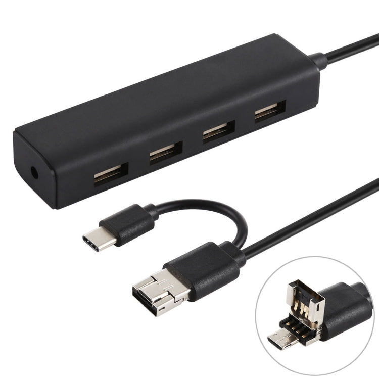 Convertisseur HUB 3 en 1 USB-C / Type-C + Micro USB + 4 ports USB 2.0, longueur du câble : 12 cm, 3 en 1 (blanc), 3 en 1 (noir)