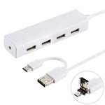 Convertisseur HUB 3 en 1 USB-C / Type-C + Micro USB + 4 ports USB 2.0, longueur du câble : 12 cm, 3 en 1 (blanc), 3 en 1 (noir)