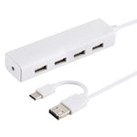 Convertisseur HUB 3 en 1 USB-C / Type-C + Micro USB + 4 ports USB 2.0, longueur du câble : 12 cm, 3 en 1 (blanc), 3 en 1 (noir)