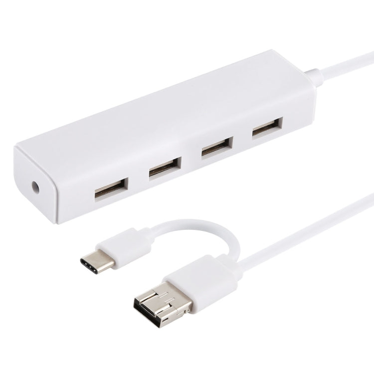 Convertisseur HUB 3 en 1 USB-C / Type-C + Micro USB + 4 ports USB 2.0, longueur du câble : 12 cm, 3 en 1 (blanc), 3 en 1 (noir)