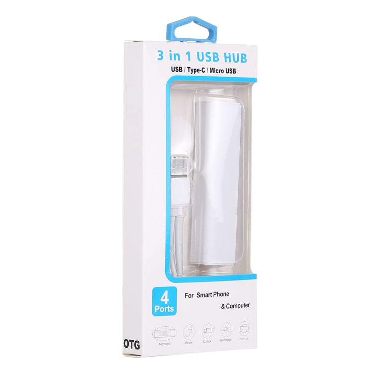 Convertisseur HUB 3 en 1 USB-C / Type-C + Micro USB + 4 ports USB 2.0, longueur du câble : 12 cm, 3 en 1 (blanc), 3 en 1 (noir)