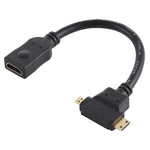 Câble en T HDMI femelle vers Mini HDMI + Micro HDMI, Micro HDMI