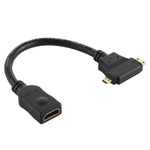 Câble en T HDMI femelle vers Mini HDMI + Micro HDMI, Micro HDMI