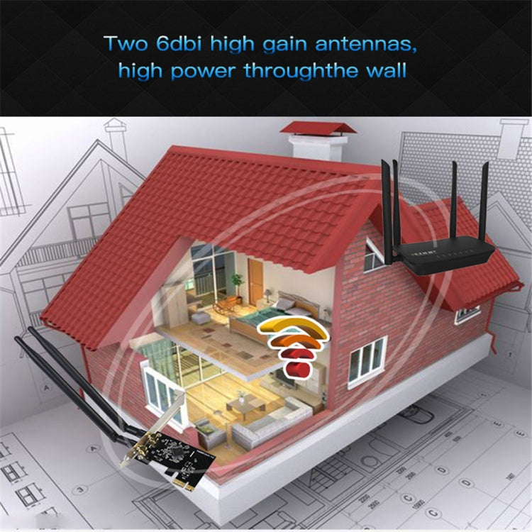 Carte réseau sans fil PCI-E double bande 1200Mbps EDUP EP-9607 avec 2 antennes 6dBi, EP-9607 1200Mbps
