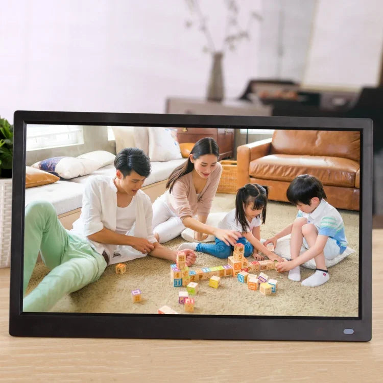 Cadre photo numérique avec écran LED FHD de 15,6 pouces, support et télécommande, logiciel MSTAR V53, compatible avec les entrées USB et carte SD.