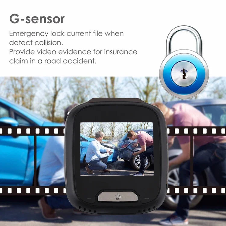 Mini enregistreur de caméra DVR pour voiture Écran LCD 2,0 pouces HD 1080P Grand angle de vision de 170 degrés, Prend en charge la détection de mouvement / la vision nocturne infrarouge / la carte TF / le micro, 2,0 pouces