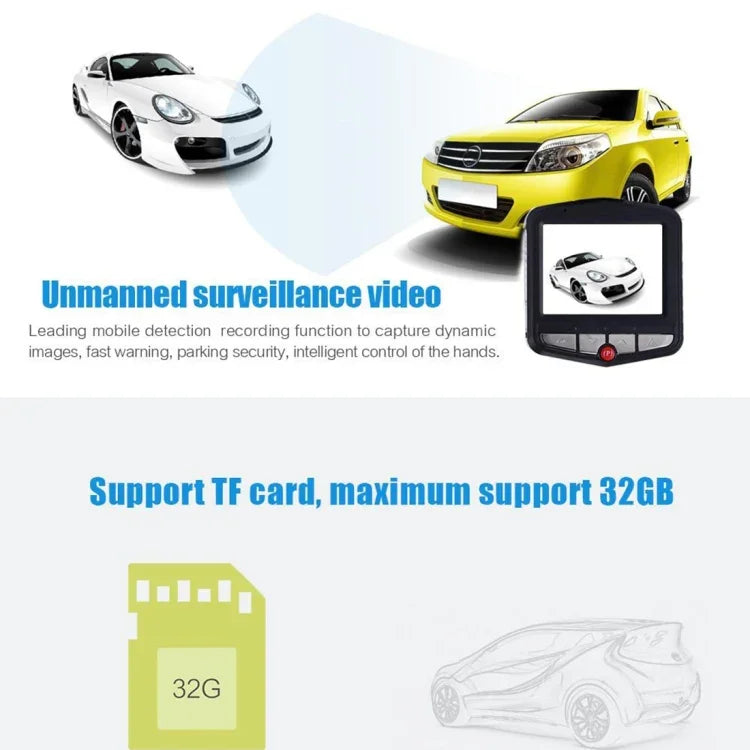 Caméra DVR voiture VGA 480P enregistreur de conduite caméra vidéo numérique enregistreur vocal avec écran LCD 2,4 pouces, support carte Micro TF 32GB & fonction vision nocturne infrarouge (noir + bleu), écran LCD 2,4 pouces