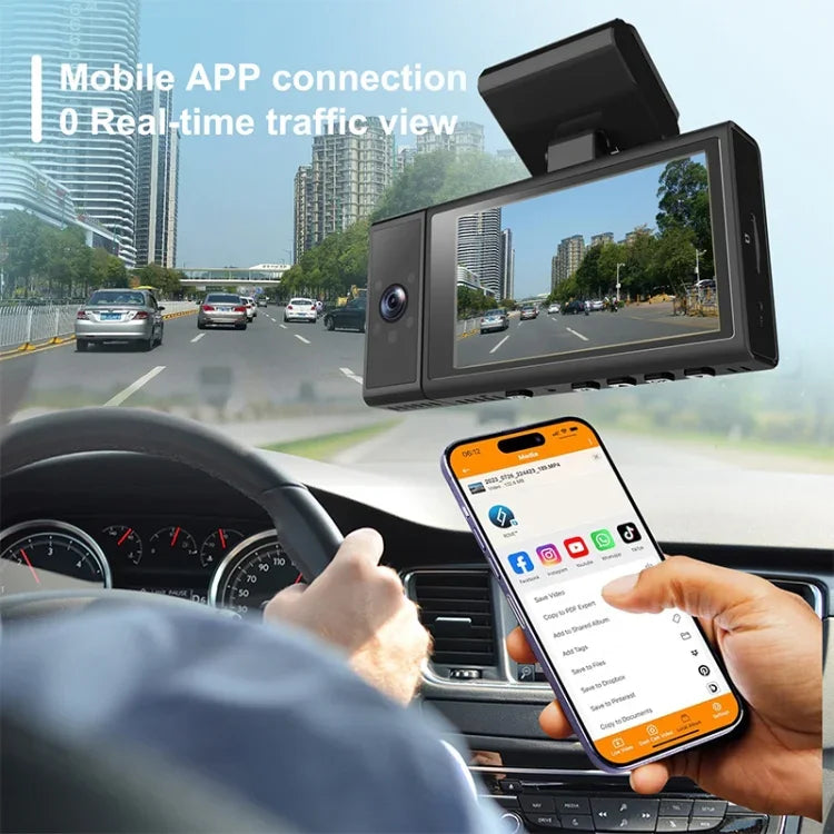 X12 Enregistreur de Conduite Voiture WiFi Ultra HD 2K Panoramique Triple Enregistrement Support APP Mobile, X12
