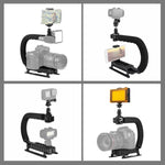 Kit de stabilisation portable PULUZ en forme de U pour caméscopes (DV) avec support et éclairage LED, comprenant une tête de trépied à griffe et un support pour tous les appareils photo reflex et caméscopes domestiques.