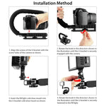Kit de stabilisation portable PULUZ en forme de U pour caméscopes (DV) avec support et éclairage LED, comprenant une tête de trépied à griffe et un support pour tous les appareils photo reflex et caméscopes domestiques.