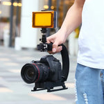 Kit de stabilisation portable PULUZ en forme de U pour caméscopes (DV) avec support et éclairage LED, comprenant une tête de trépied à griffe et un support pour tous les appareils photo reflex et caméscopes domestiques.